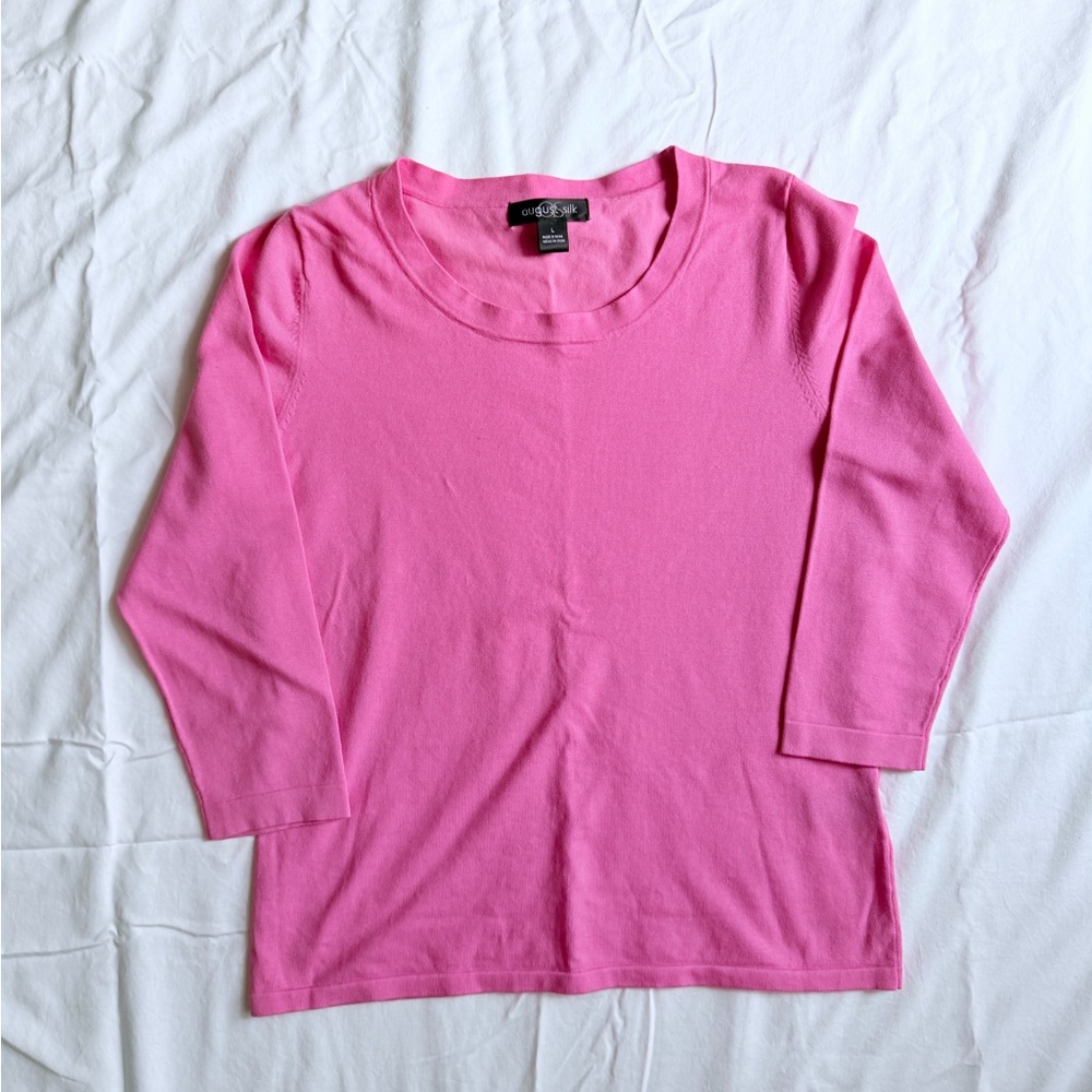 Pink 3/4 Sleeve Top—Light-Knit Sweater